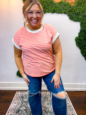 Stripe It Lucky Tee in Coral