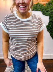 Stripe It Lucky Tee in Mocha *40% OFF* ALL SALES FINAL!