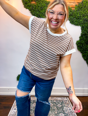 Stripe It Lucky Tee in Mocha *40% OFF* ALL SALES FINAL!
