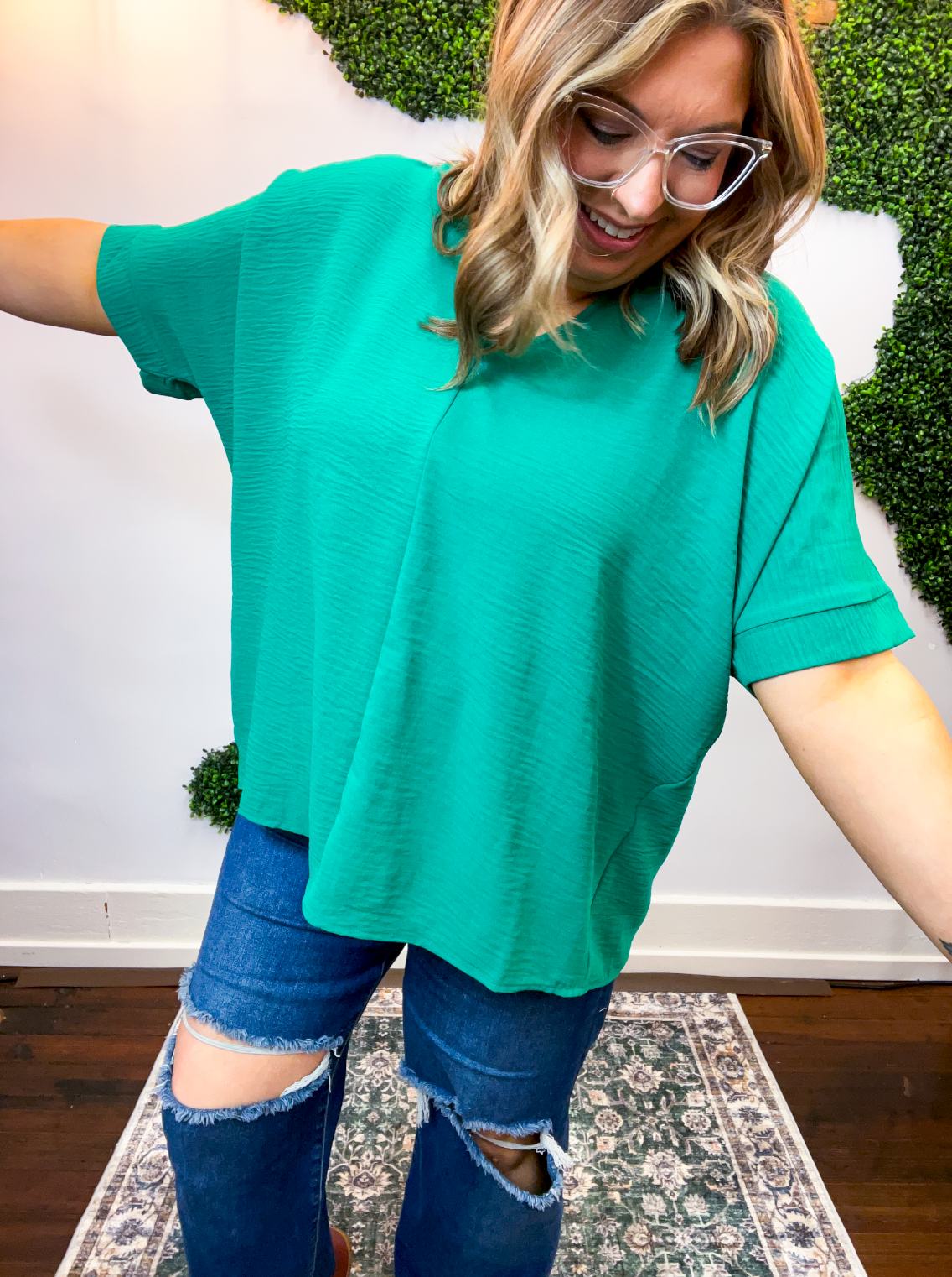 Float Away Dolman Top in Kelly Green