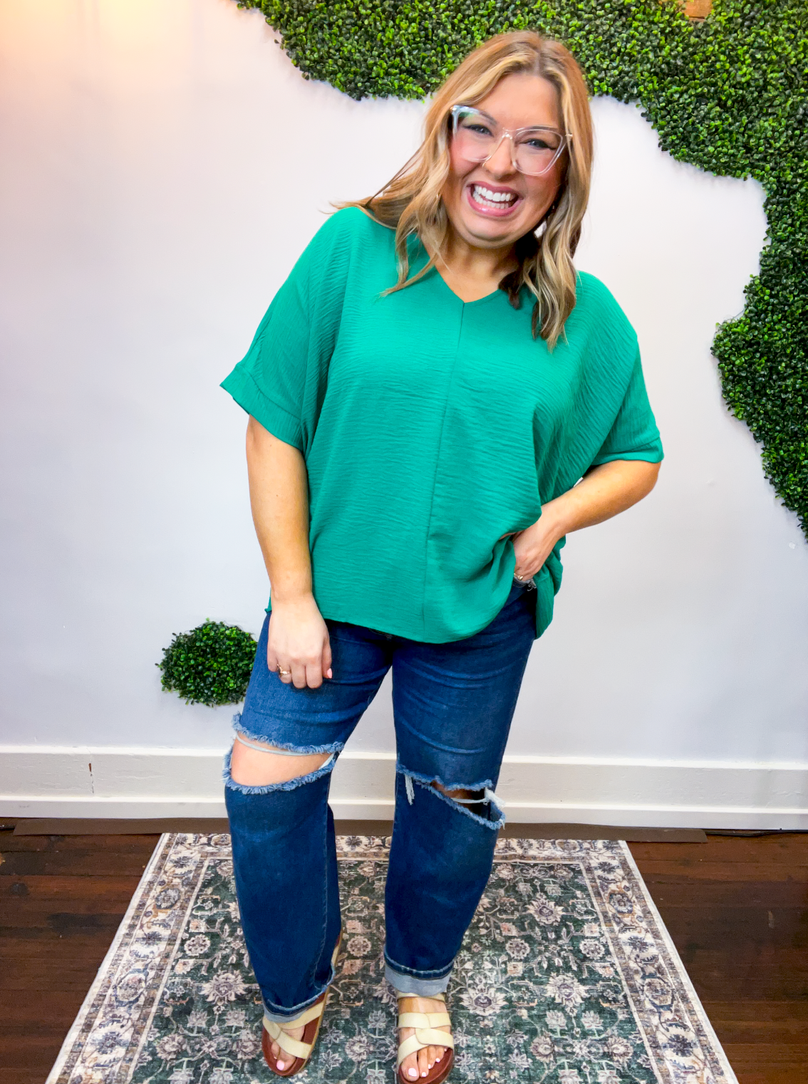 Float Away Dolman Top in Kelly Green