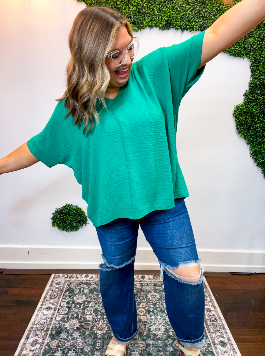 Float Away Dolman Top in Kelly Green