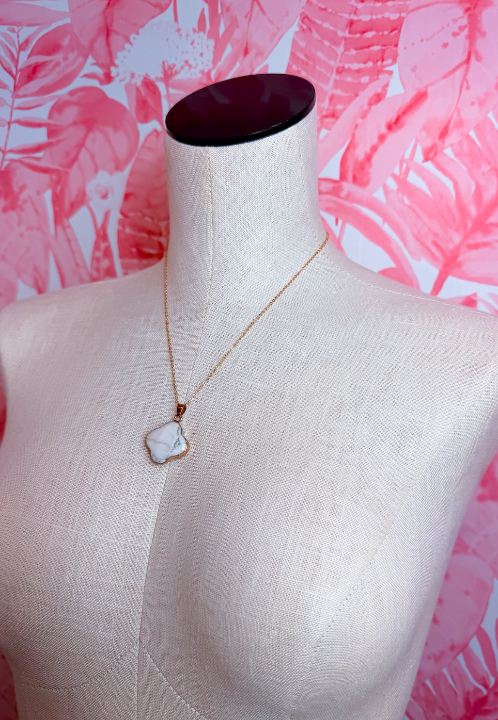 Howlite Clover Pendant Necklace *Final Sale*