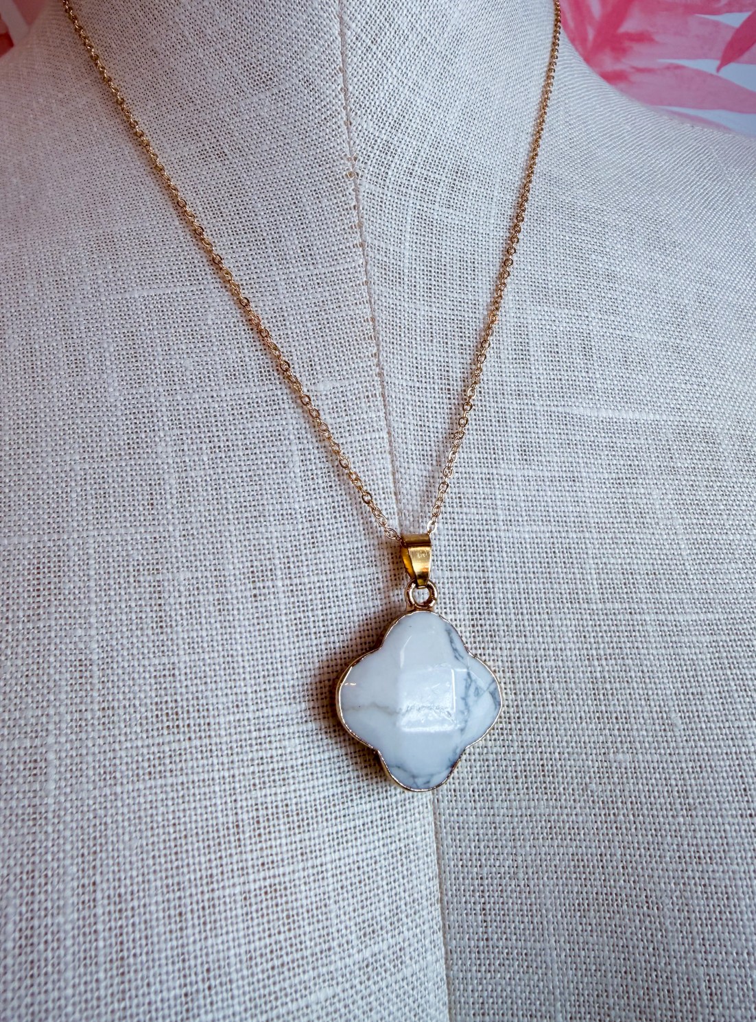 Howlite Clover Pendant Necklace *Final Sale*