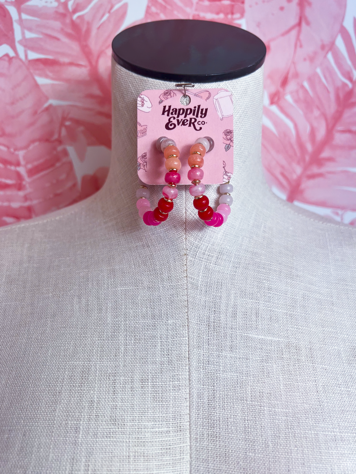 Pretty in Pink Beaded Hoop Earrings  *Final Sale*