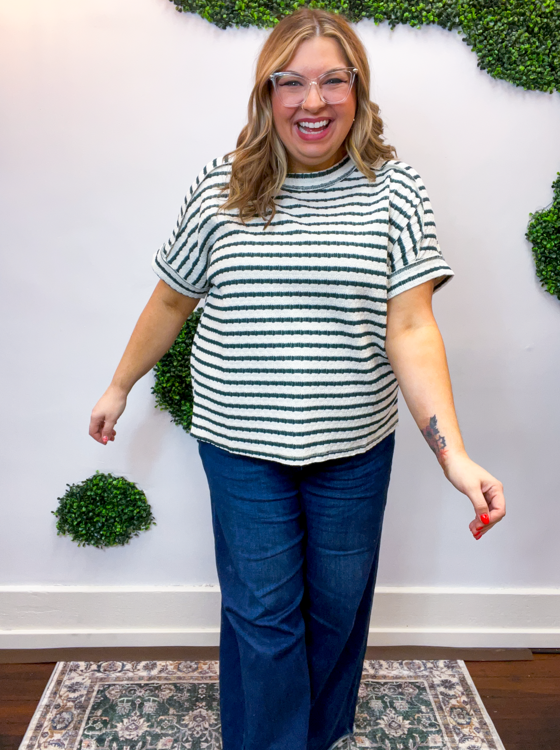 Fresh Picked Stripe Top in Hunter Green