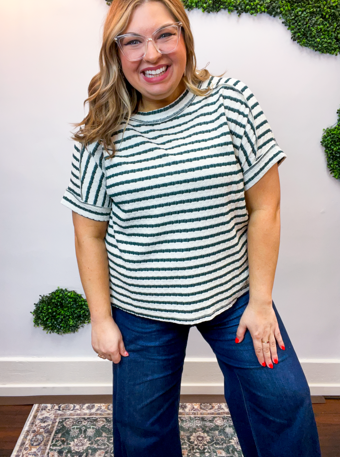 Fresh Picked Stripe Top in Hunter Green