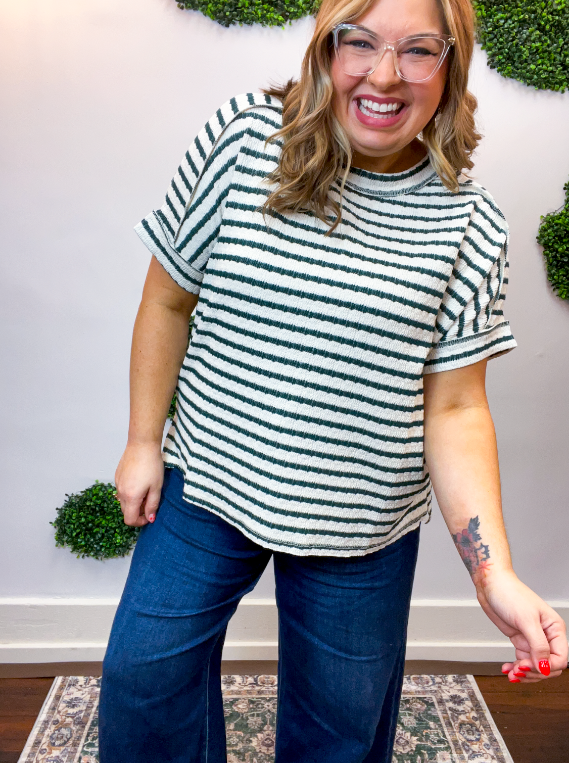 Fresh Picked Stripe Top in Hunter Green