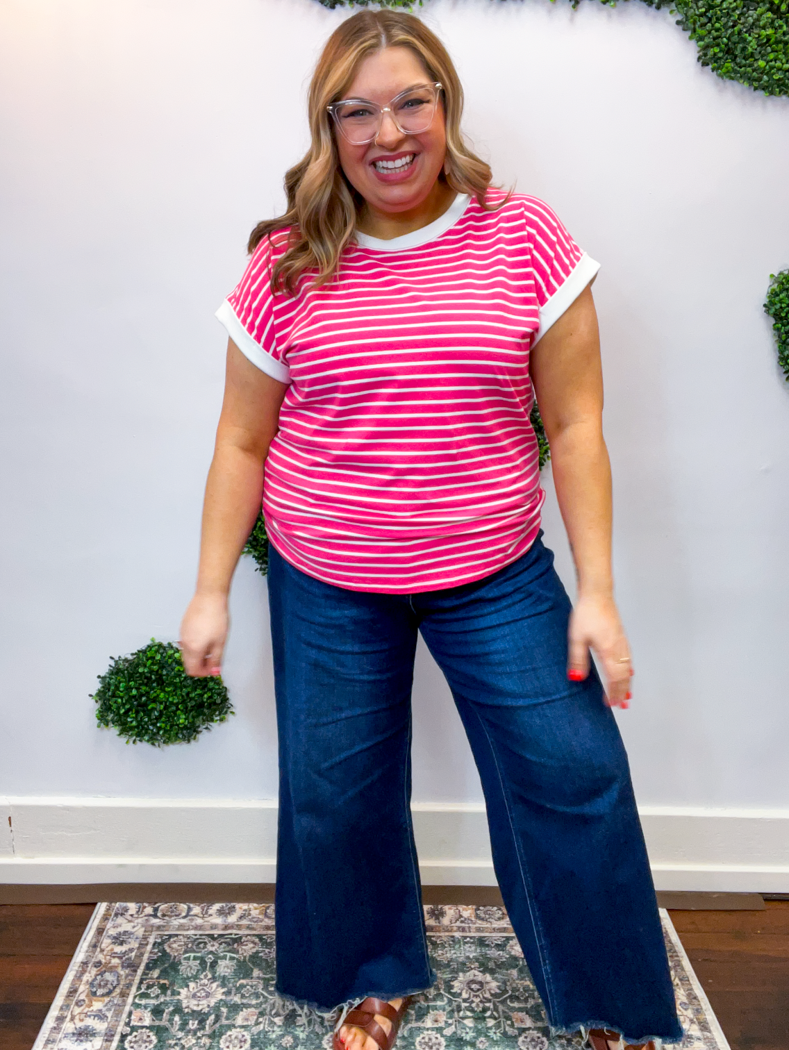 Stripe It Lucky Tee in Hot Pink
