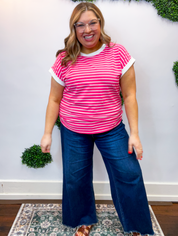 Stripe It Lucky Tee in Hot Pink