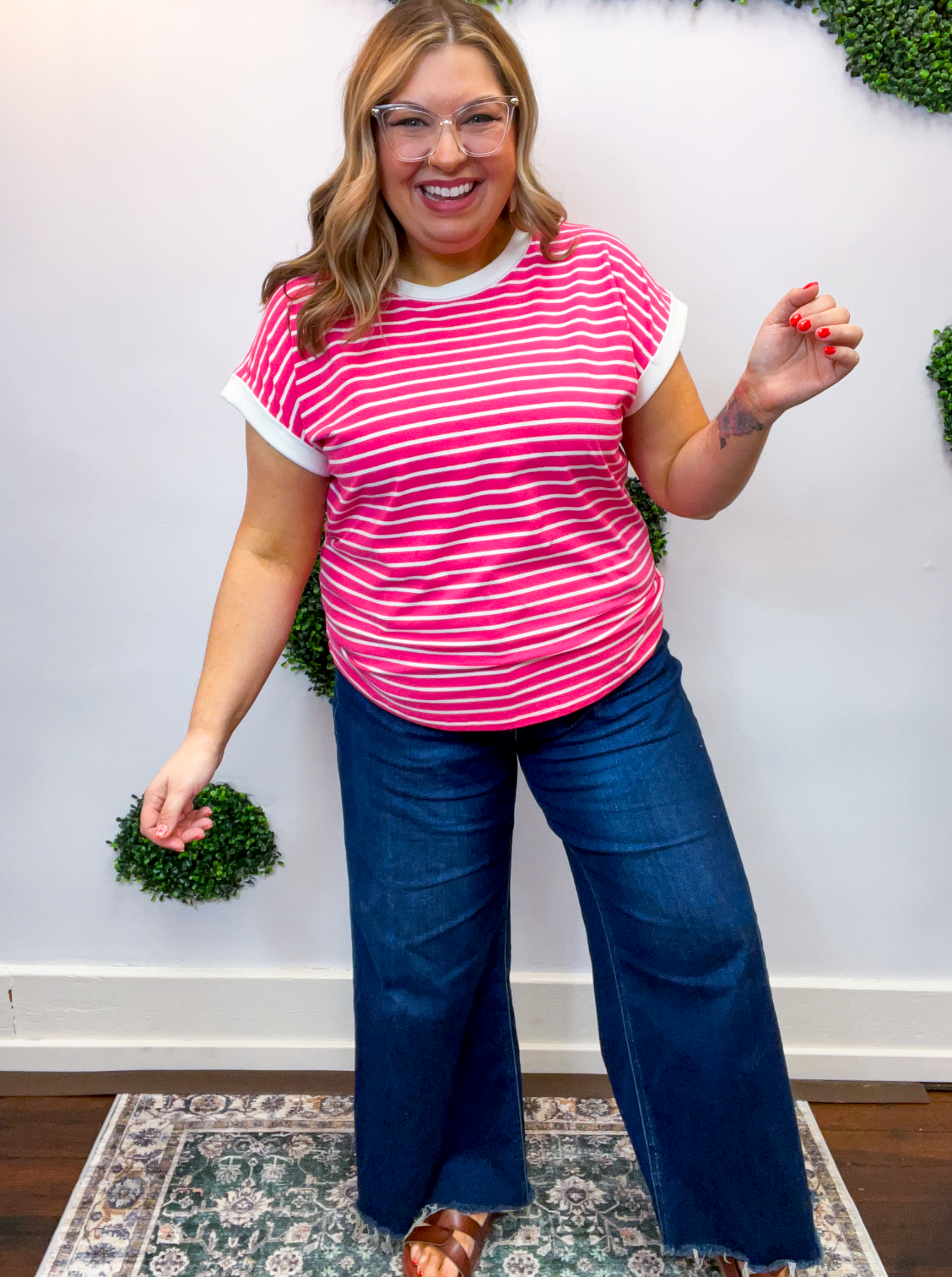 Stripe It Lucky Tee in Hot Pink