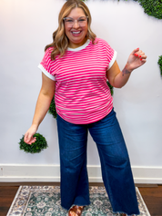 Stripe It Lucky Tee in Hot Pink