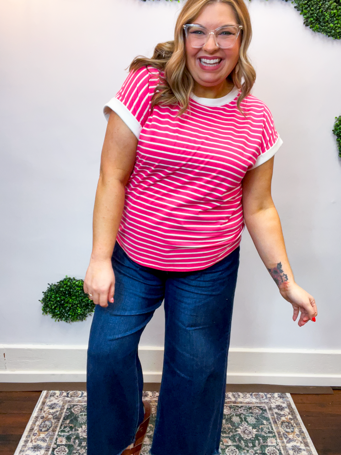 Stripe It Lucky Tee in Hot Pink