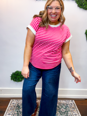 Stripe It Lucky Tee in Hot Pink