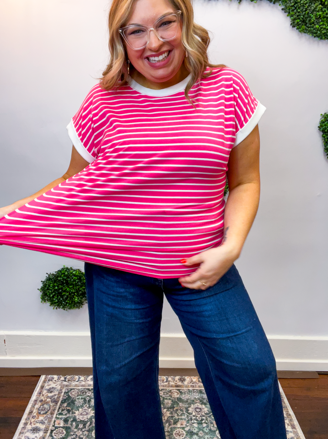 Stripe It Lucky Tee in Hot Pink