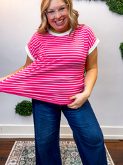 Stripe It Lucky Tee in Hot Pink