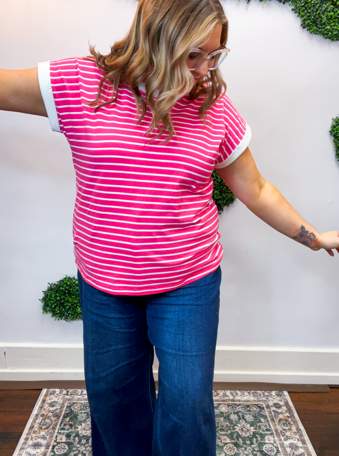 Stripe It Lucky Tee in Hot Pink