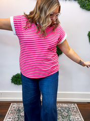 Stripe It Lucky Tee in Hot Pink