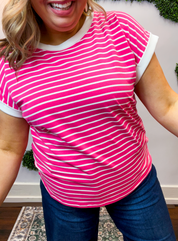 Stripe It Lucky Tee in Hot Pink