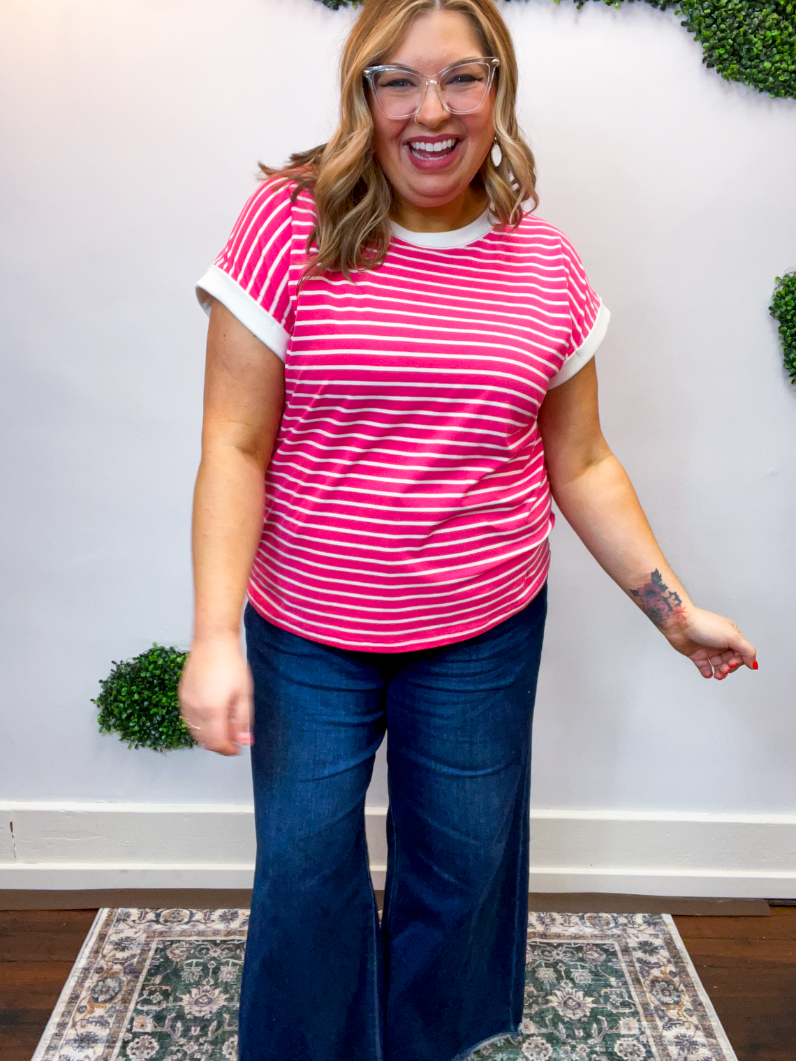 Stripe It Lucky Tee in Hot Pink