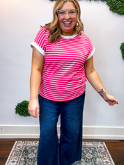 Stripe It Lucky Tee in Hot Pink