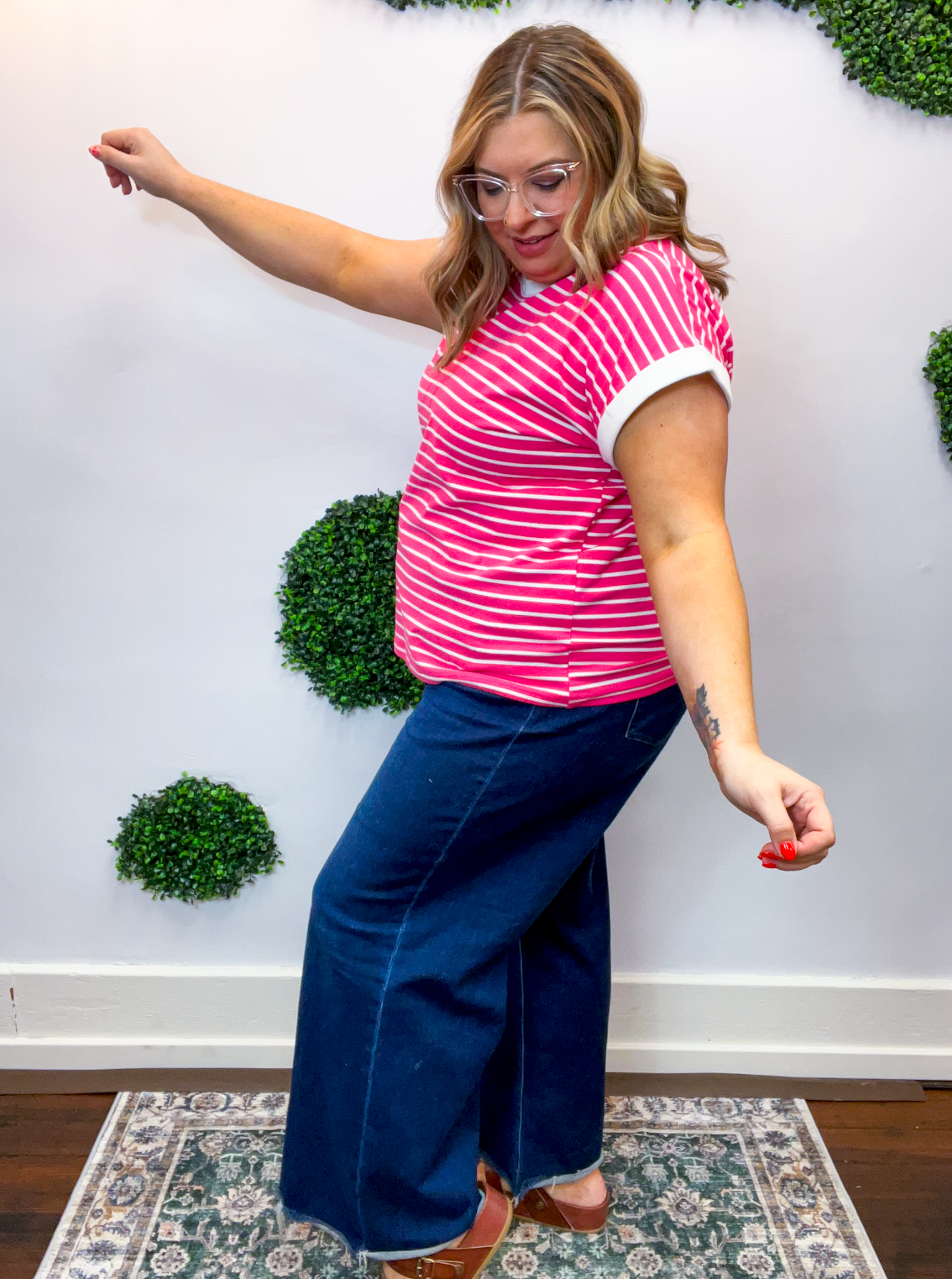 Stripe It Lucky Tee in Hot Pink