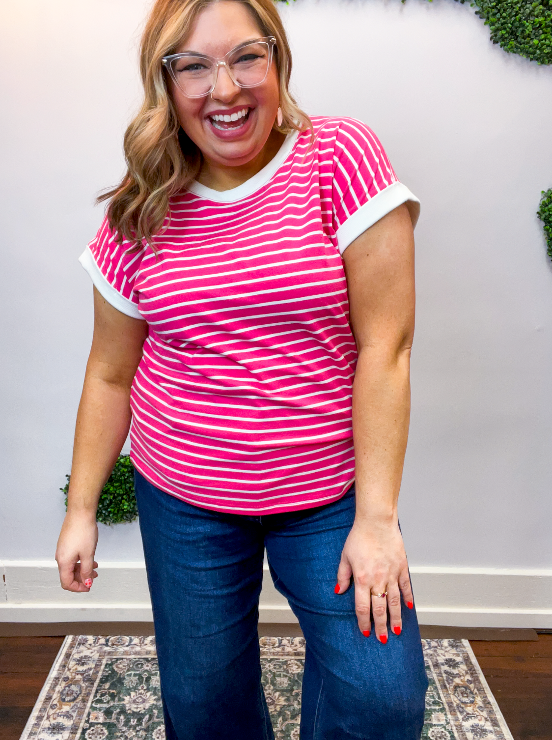 Stripe It Lucky Tee in Hot Pink