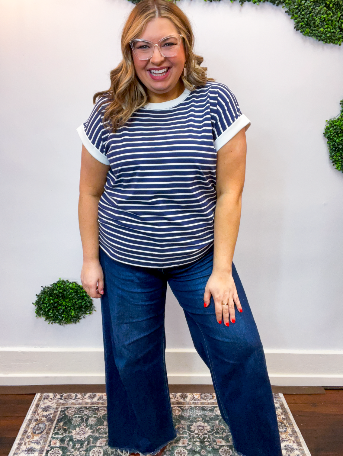 Stripe It Lucky Tee in Navy