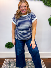 Stripe It Lucky Tee in Navy
