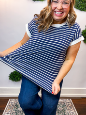 Stripe It Lucky Tee in Navy