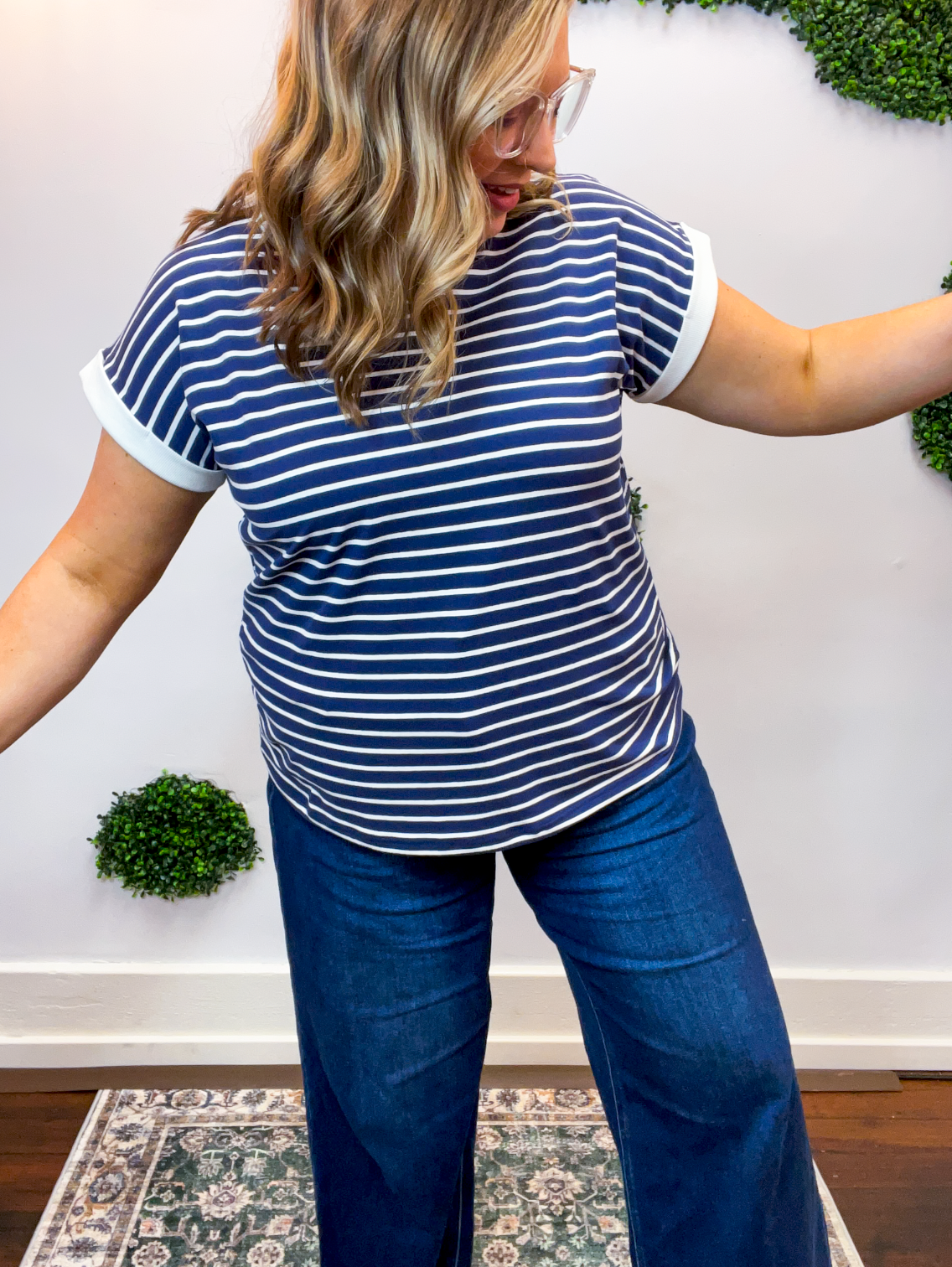 Stripe It Lucky Tee in Navy