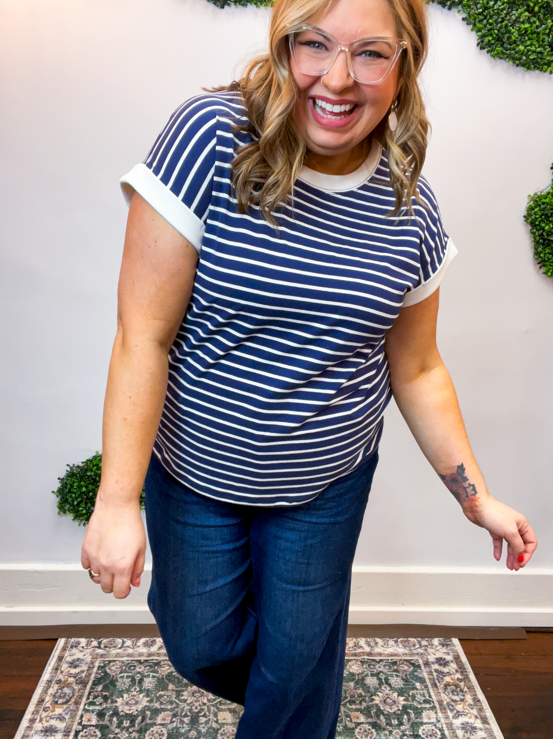 Stripe It Lucky Tee in Navy