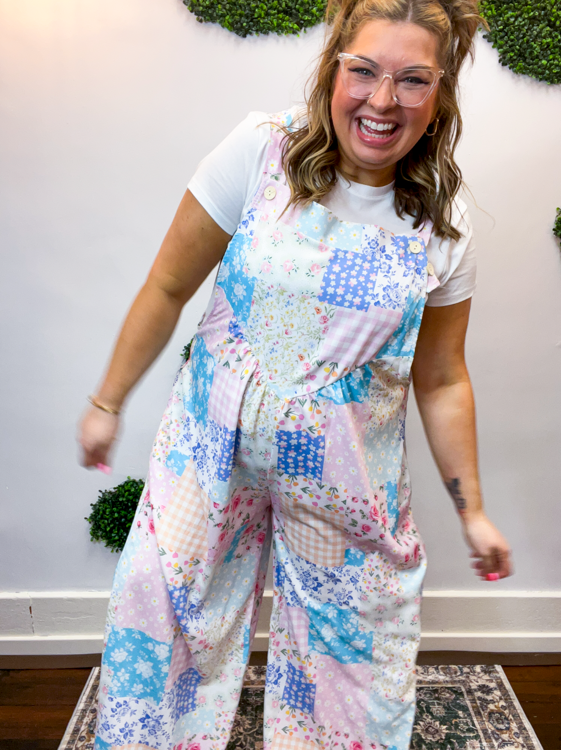 Pretty Little Patches Wide Leg Overalls