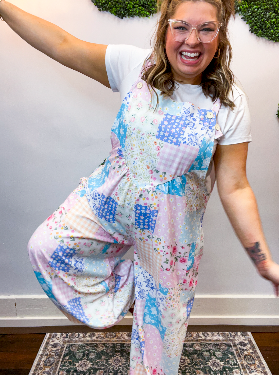 Pretty Little Patches Wide Leg Overalls