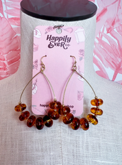 Marble Inspired Bead Gold Dipped Teardrop Earrings in Brown *Final Sale*
