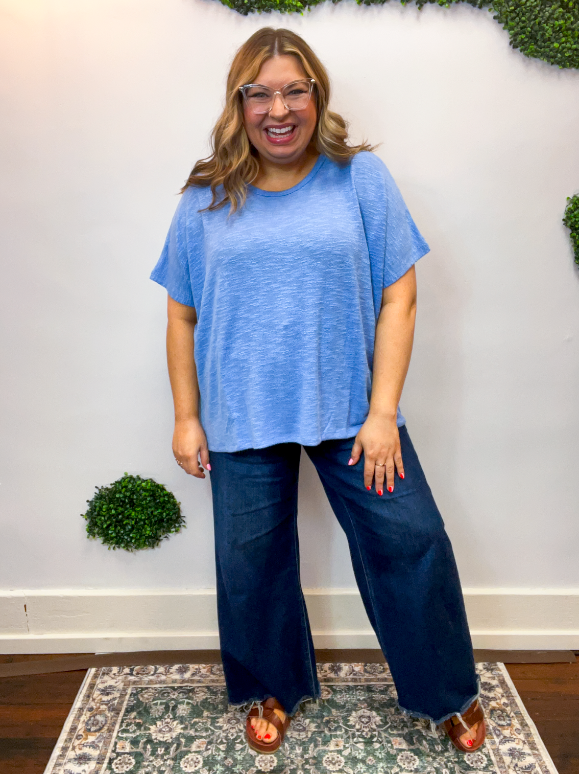 Featherlight Oversized Hacci Top in Cornflower Blue