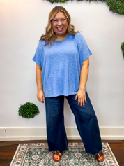 Featherlight Oversized Hacci Top in Cornflower Blue