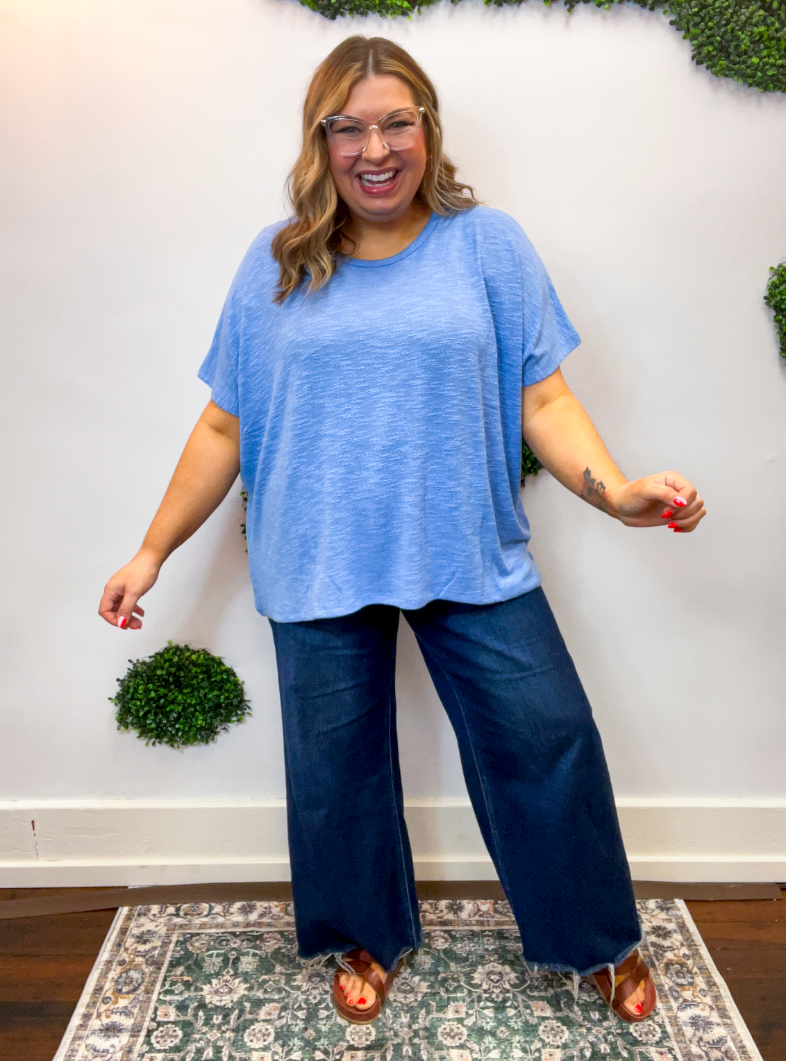 Featherlight Oversized Hacci Top in Cornflower Blue