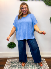 Featherlight Oversized Hacci Top in Cornflower Blue