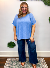 Featherlight Oversized Hacci Top in Cornflower Blue