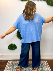 Featherlight Oversized Hacci Top in Cornflower Blue