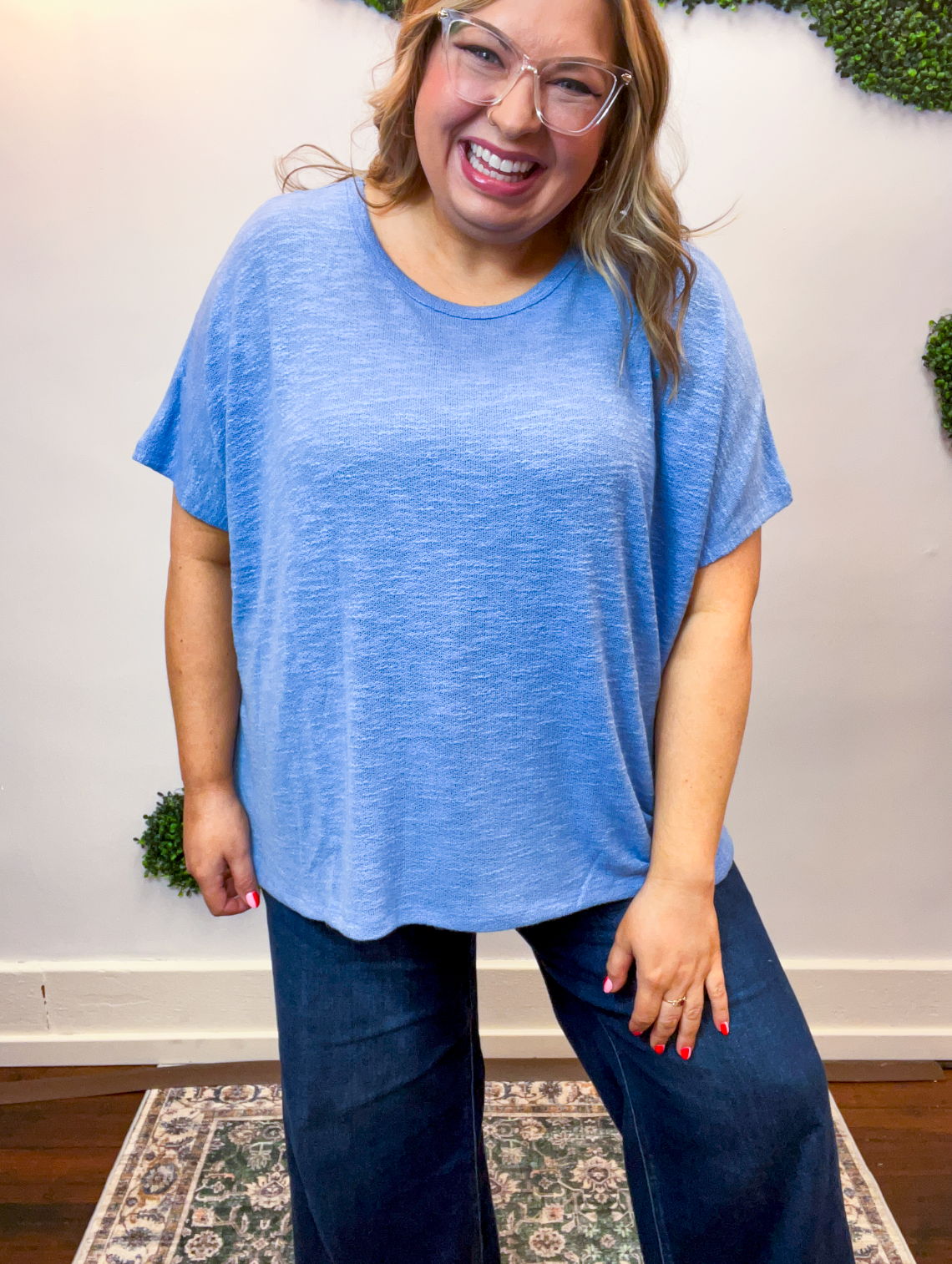 Featherlight Oversized Hacci Top in Cornflower Blue