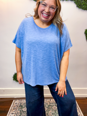 Featherlight Oversized Hacci Top in Cornflower Blue