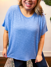Featherlight Oversized Hacci Top in Cornflower Blue