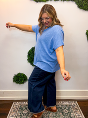 Featherlight Oversized Hacci Top in Cornflower Blue