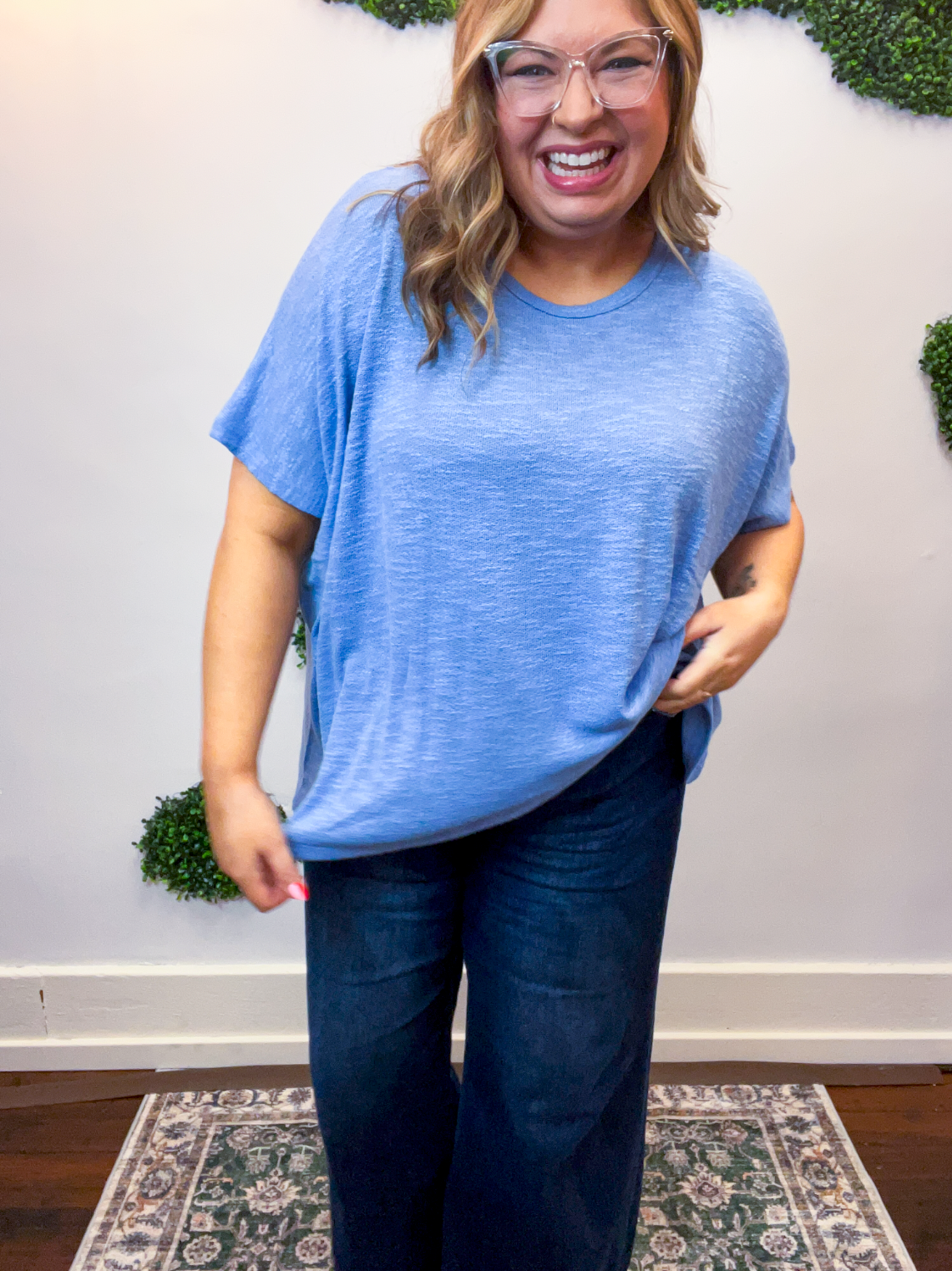 Featherlight Oversized Hacci Top in Cornflower Blue