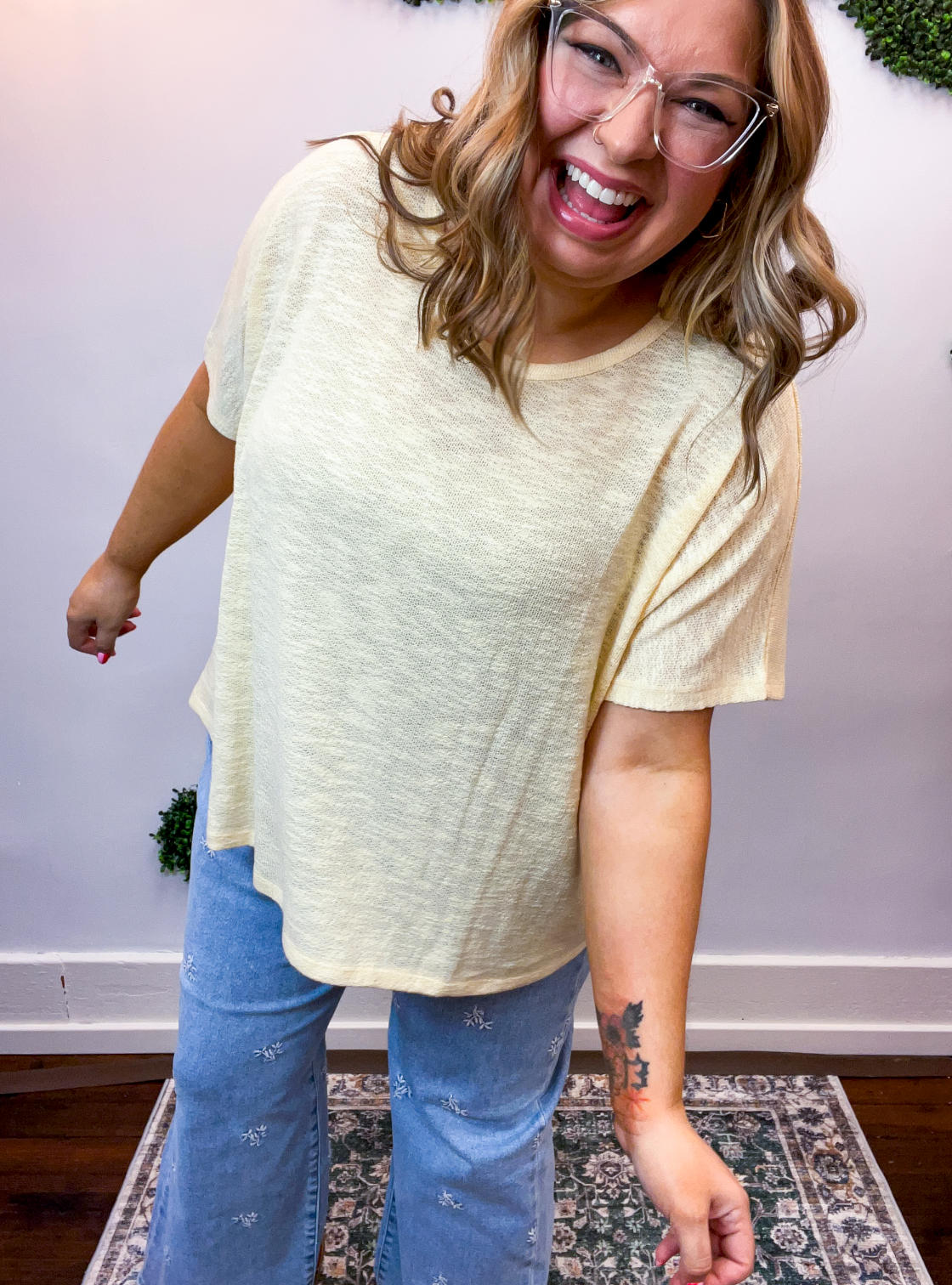 Featherlight Oversized Hacci Top in Butter Yellow