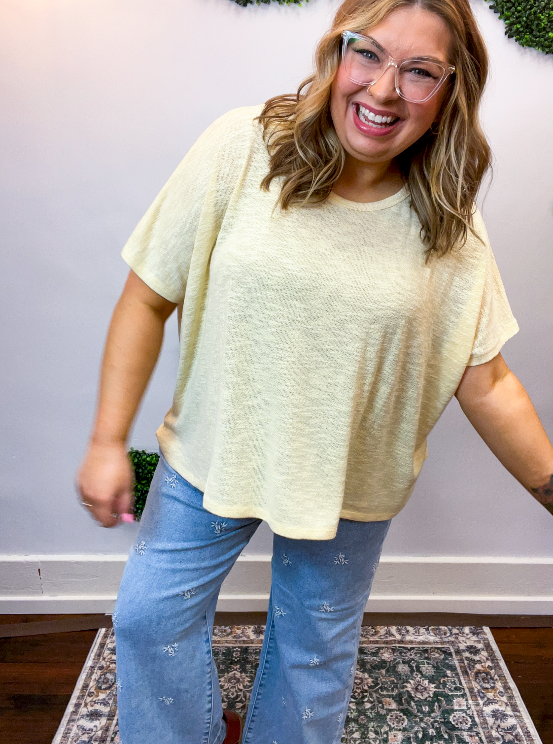Featherlight Oversized Hacci Top in Butter Yellow