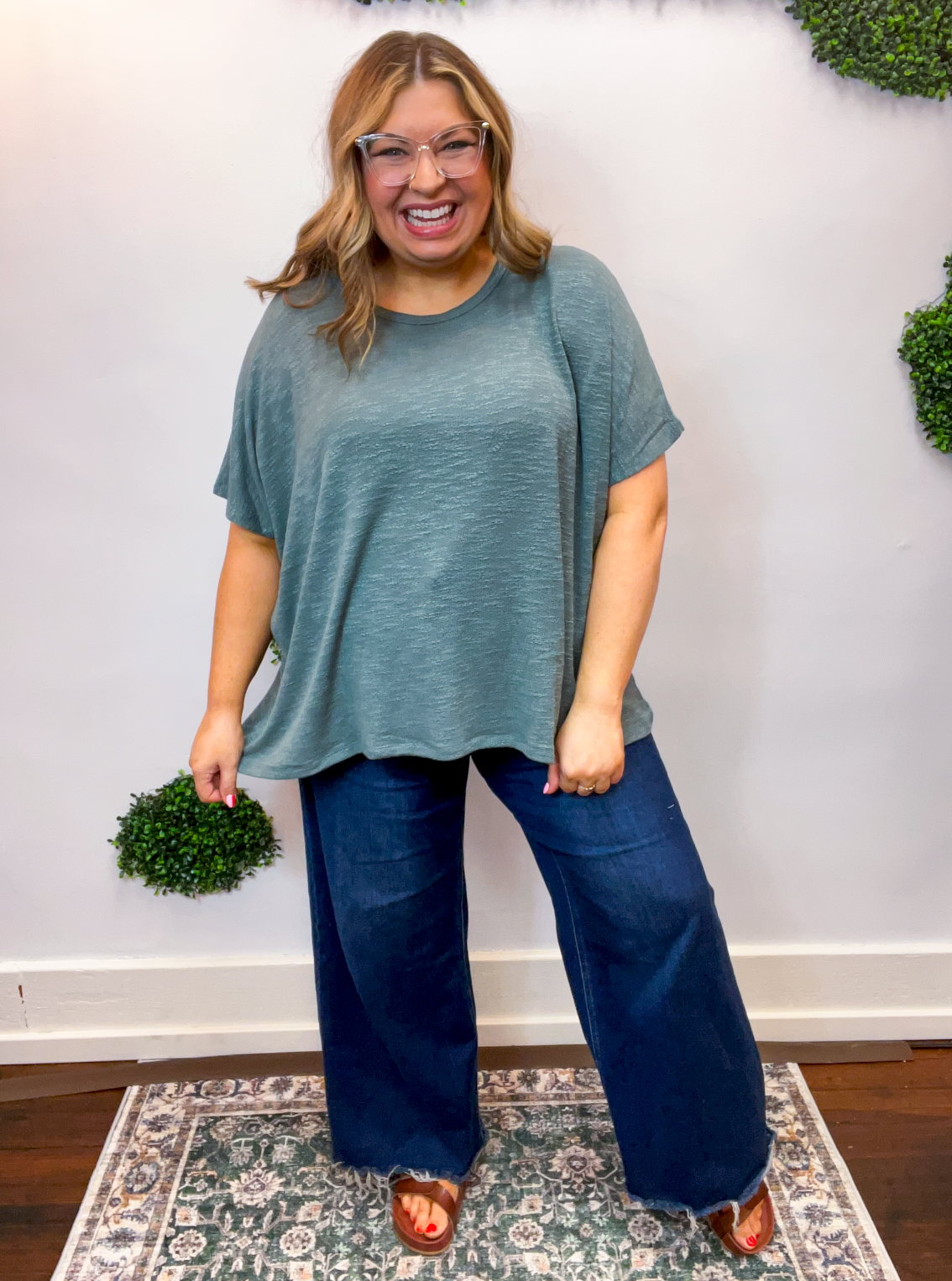 Featherlight Oversized Hacci Top in Jade