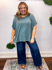 Featherlight Oversized Hacci Top in Jade